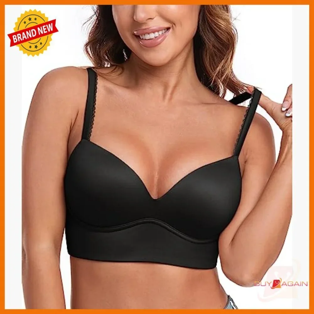 Plunge Push Up Bra Wirefree Padded Longline Supportive V Neck T Shirt